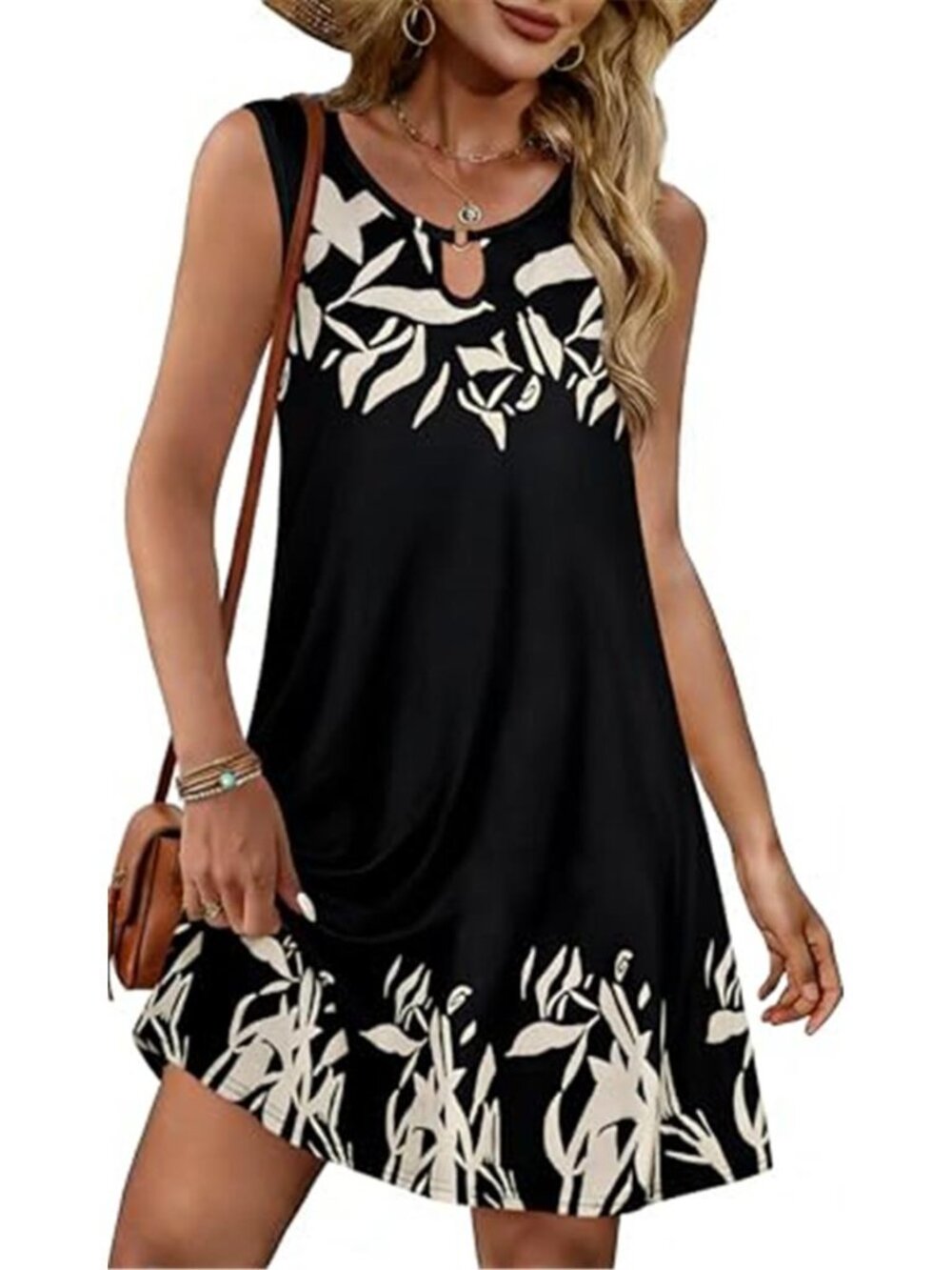 Women Floral Sundress Sleeveless Pockets Scoop Neck Beach Summer Dress